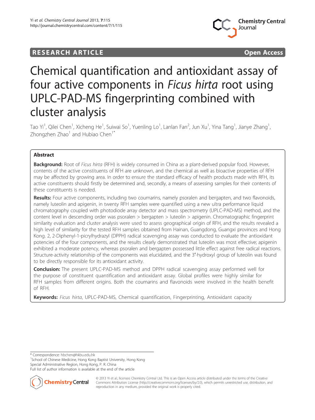 Chemical Quantification and Antioxidant Assay of Four Active