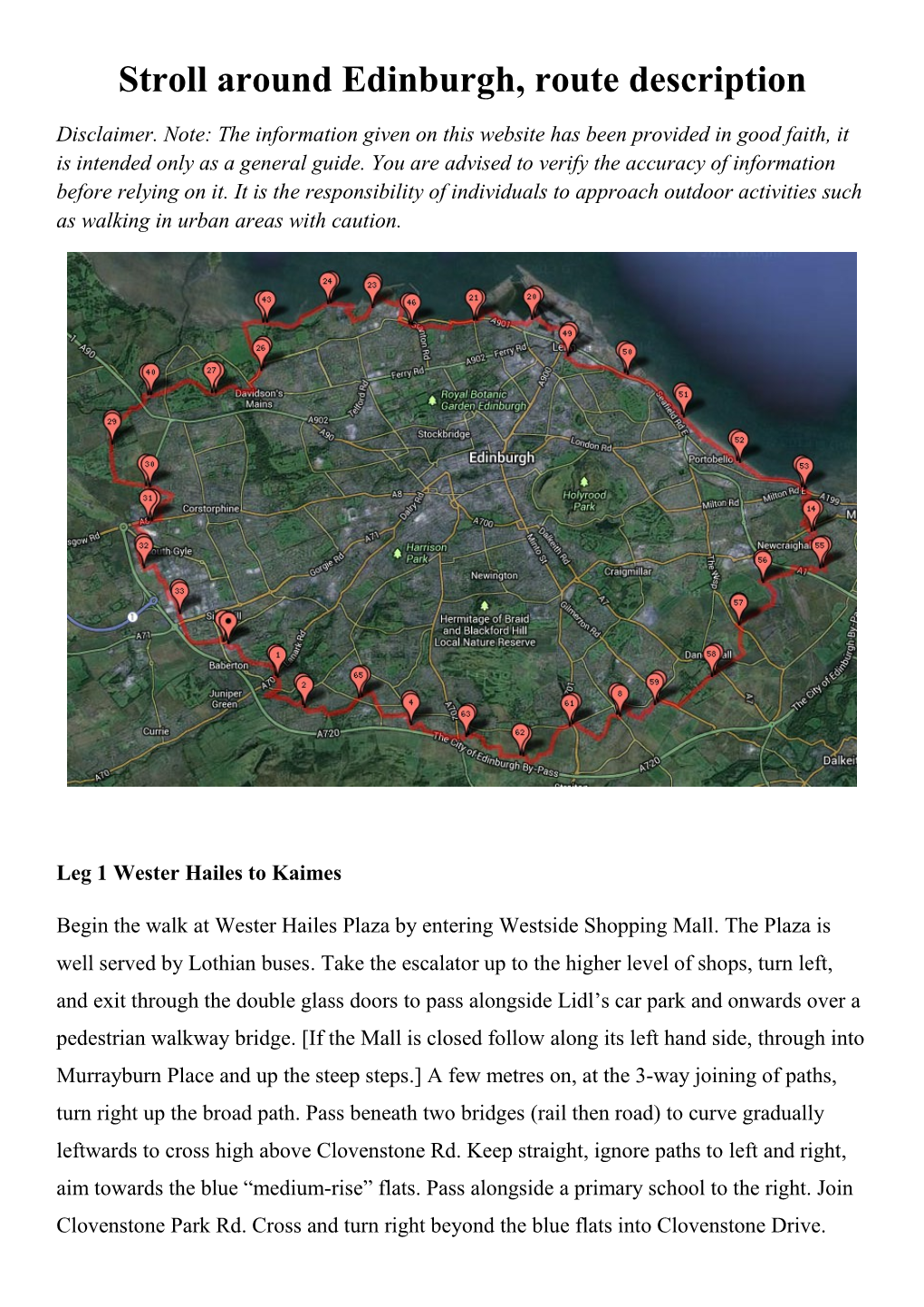 Stroll Around Edinburgh, Route Description