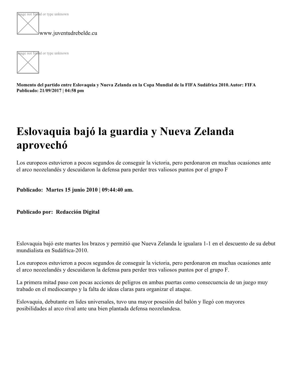 Eslovaquia Bajó La Guardia Y Nueva Zelanda Aprovechó