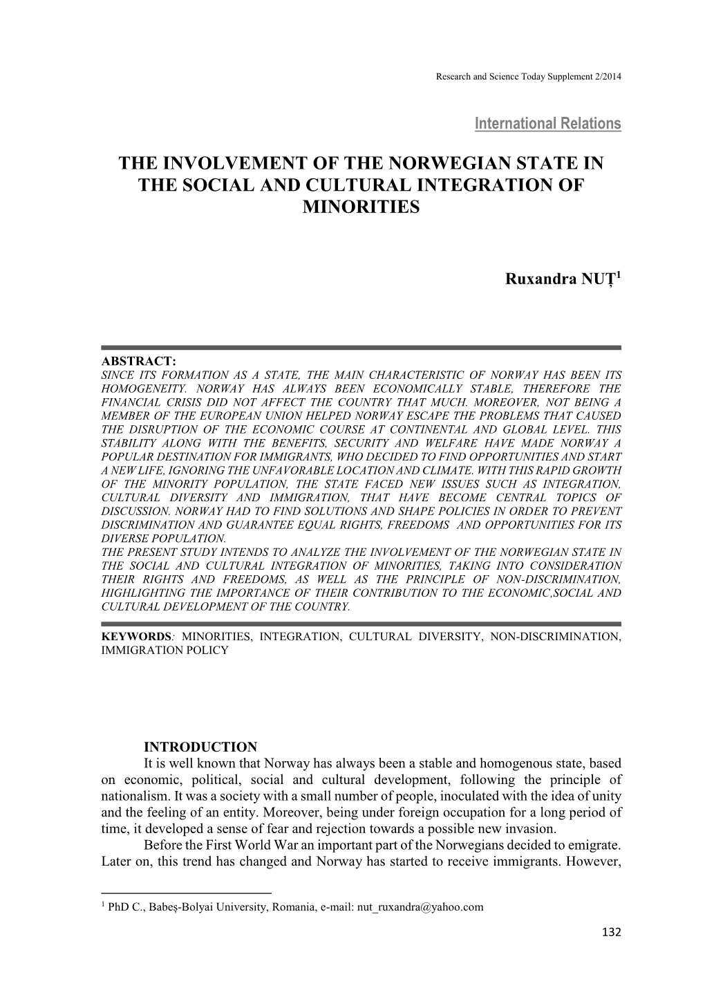 The Involvement of the Norwegian State in the Social and Cultural Integration of Minorities