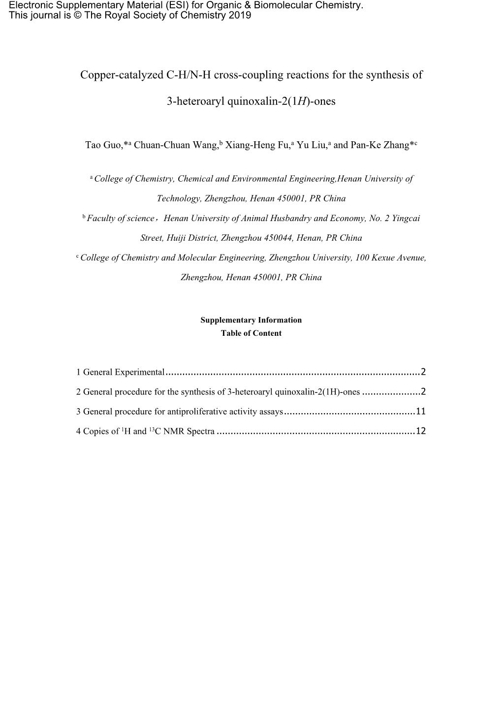 Copper-Catalyzed CH/NH Cross-Coupling Reactions for the Synthesis of 3-Heteroaryl Quinoxalin-2(1H)