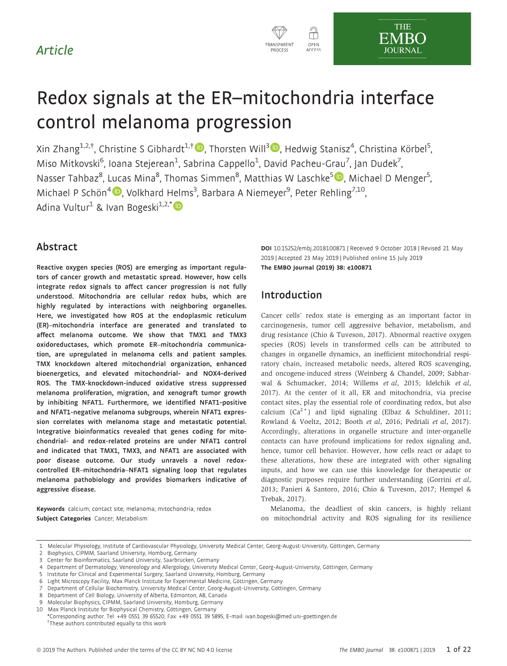 Redox Signals at the ER–Mitochondria Interface Control Melanoma Progression