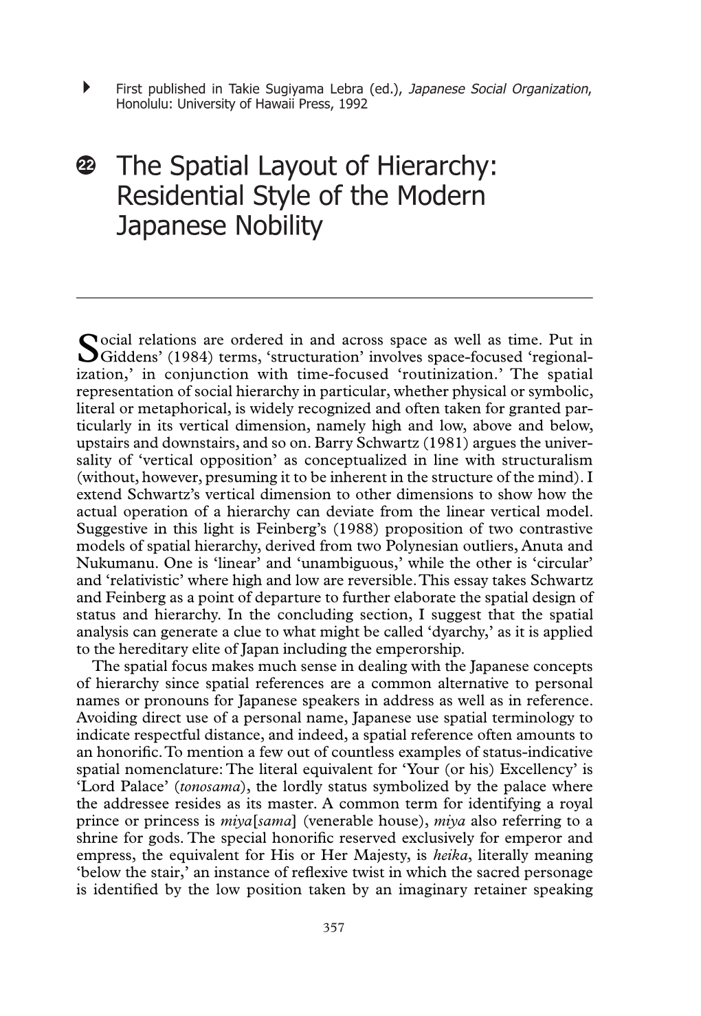 The Spatial Layout of Hierarchy: Residential Style of the Modern Japanese Nobility