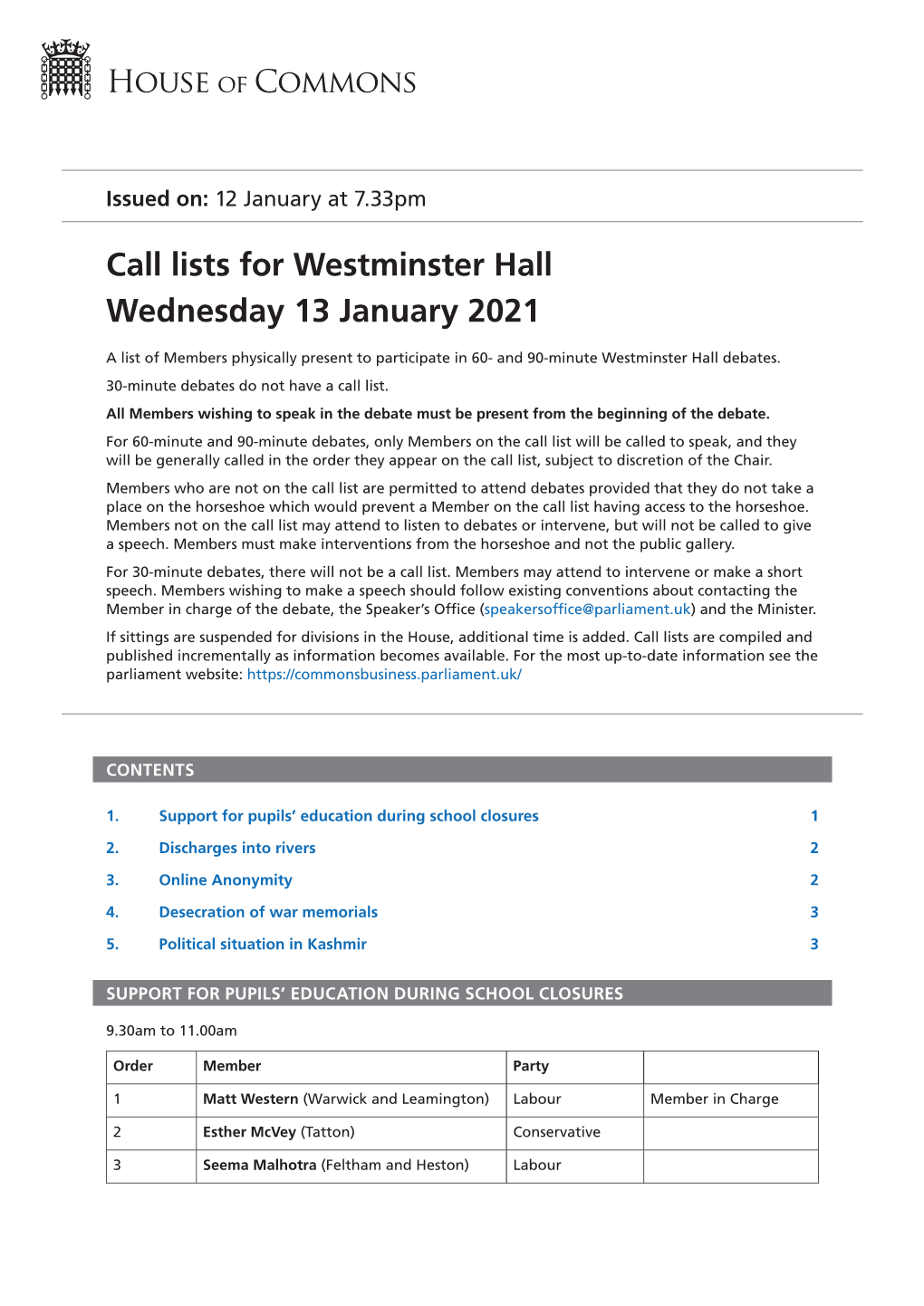 View Call Lists: Westminster Hall PDF File 0.05 MB