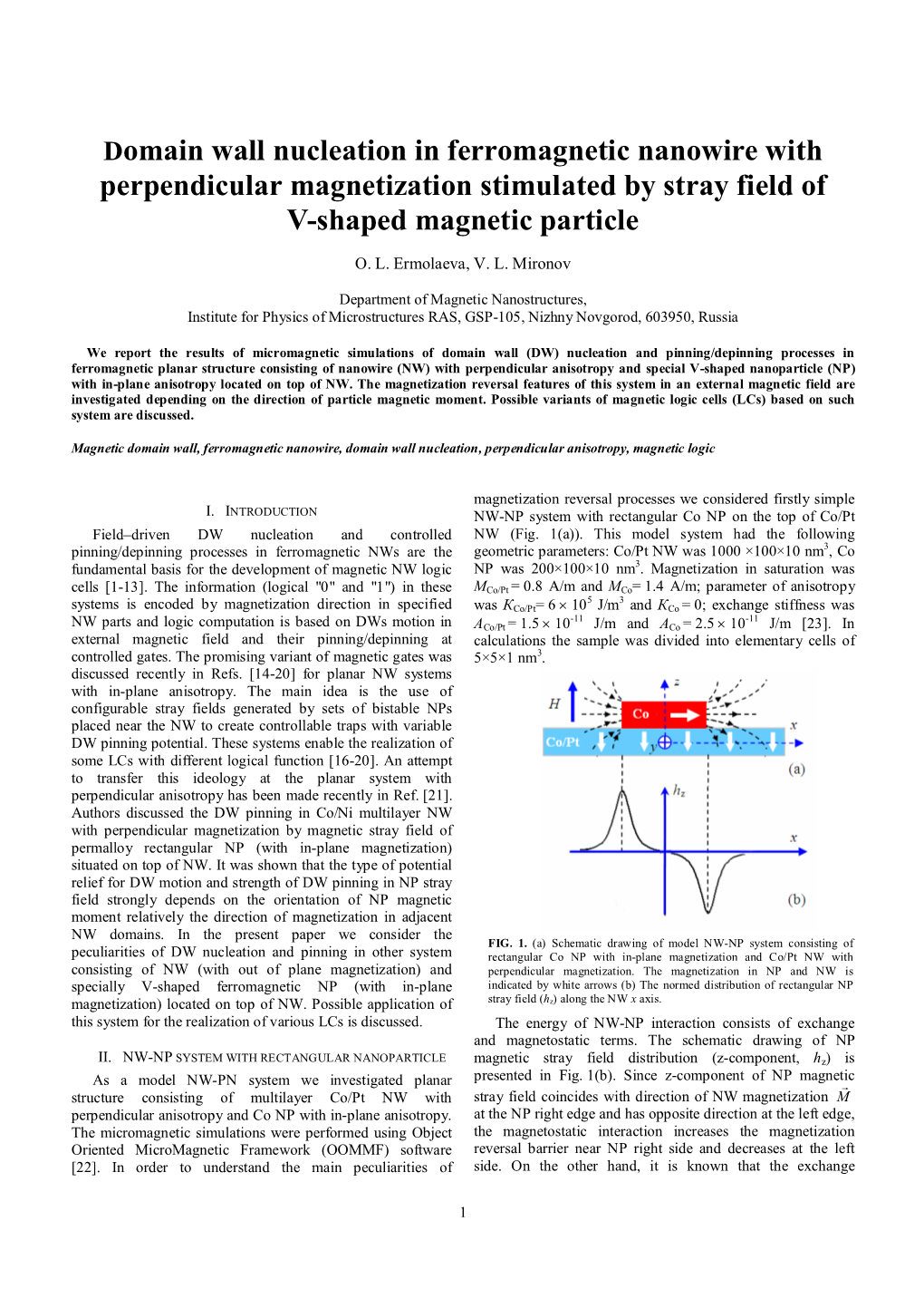 Domain Wall Nucleation in Ferromagnetic Nanowire with Perpendicular Magnetization Stimulated by Stray Field of V-Shaped Magnetic Particle