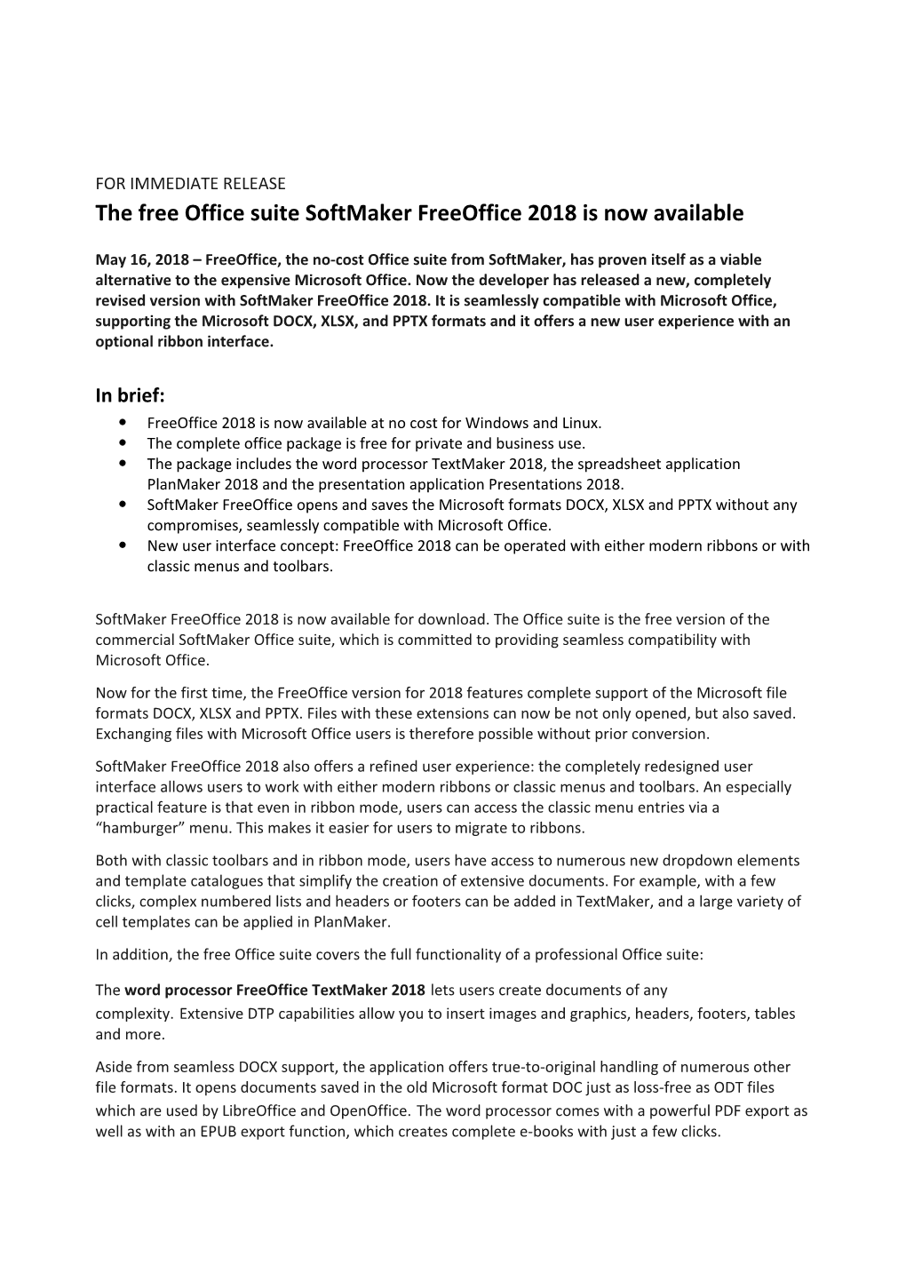 The Free Office Suite Softmaker Freeoffice 2018 Is Now Available