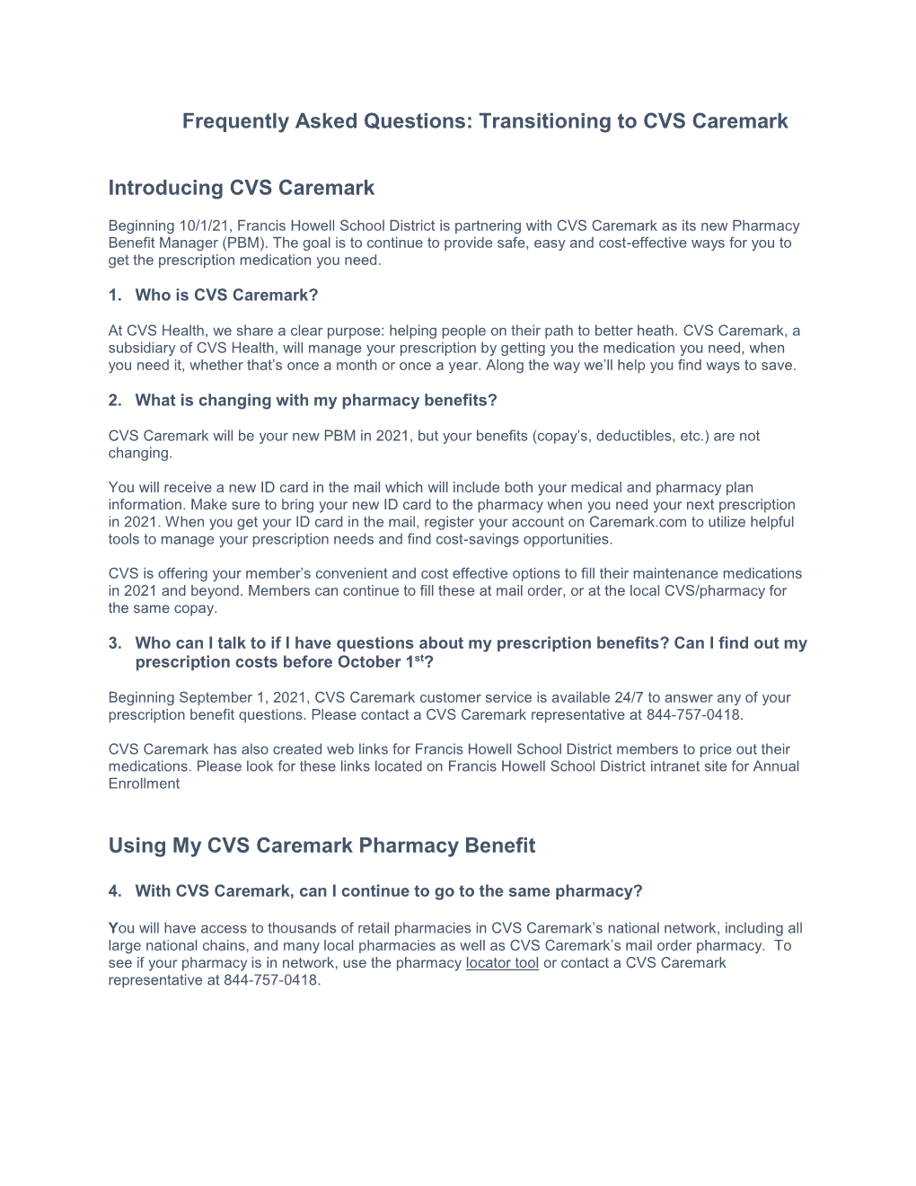 CVS Caremark FAQ Sheet