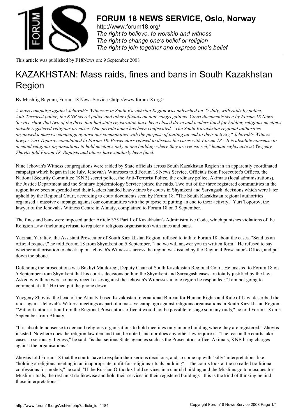 Mass Raids, Fines and Bans in South Kazakhstan Region