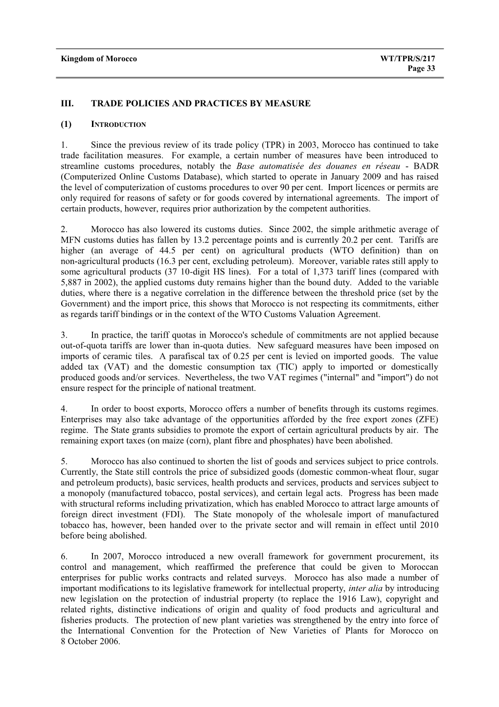 III. Trade Policies and Practices by Measure s9