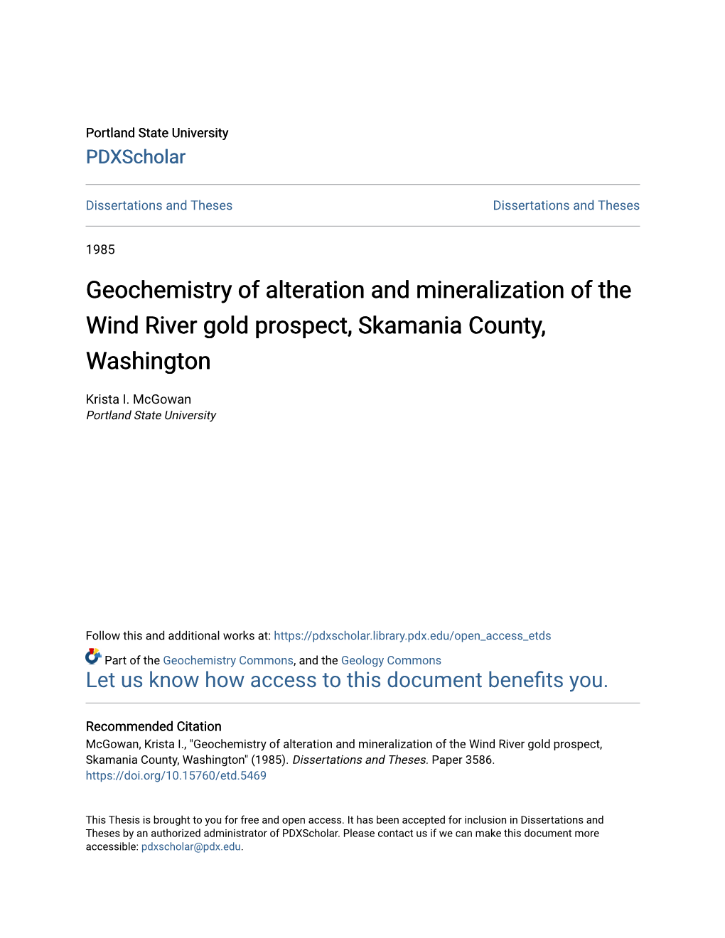 Geochemistry of Alteration and Mineralization of the Wind River Gold Prospect, Skamania County, Washington