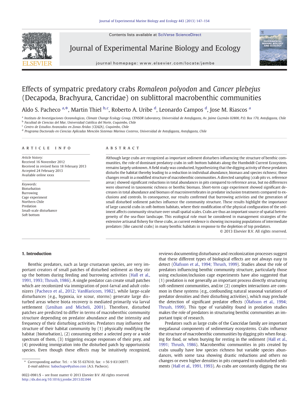 Decapoda, Brachyura, Cancridae) on Sublittoral Macrobenthic Communities