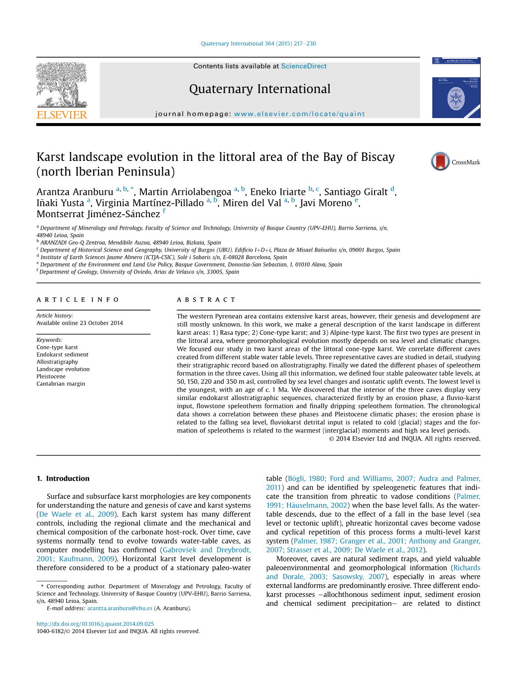 Karst Landscape Evolution in the Littoral Area of the Bay of Biscay (North Iberian Peninsula)