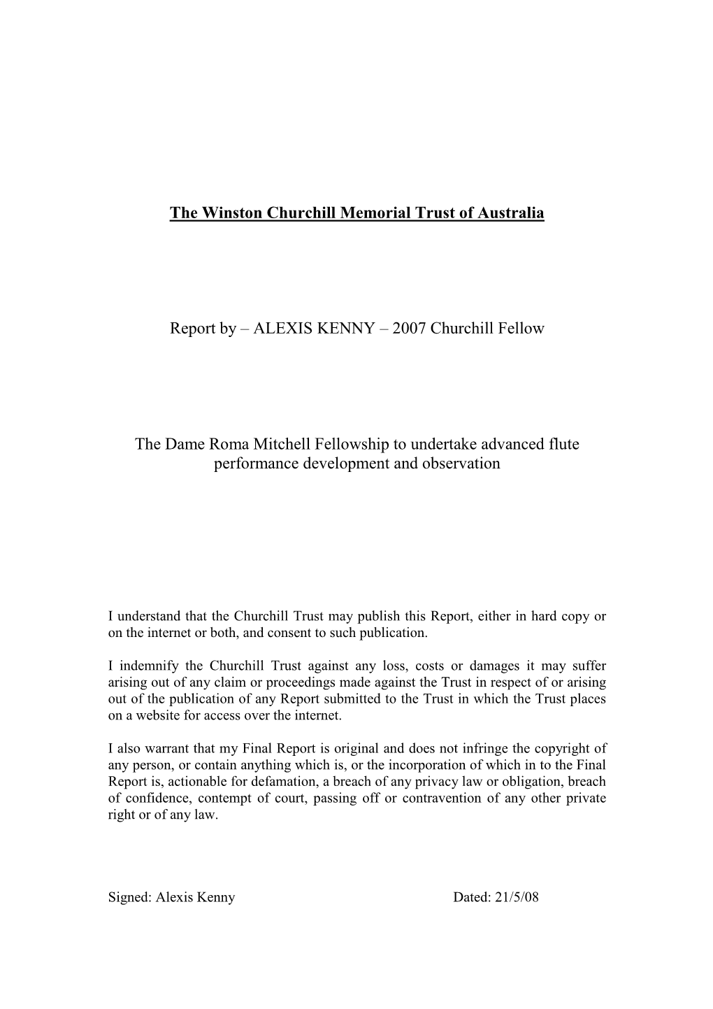 The Winston Churchill Memorial Trust of Australia Report by – ALEXIS