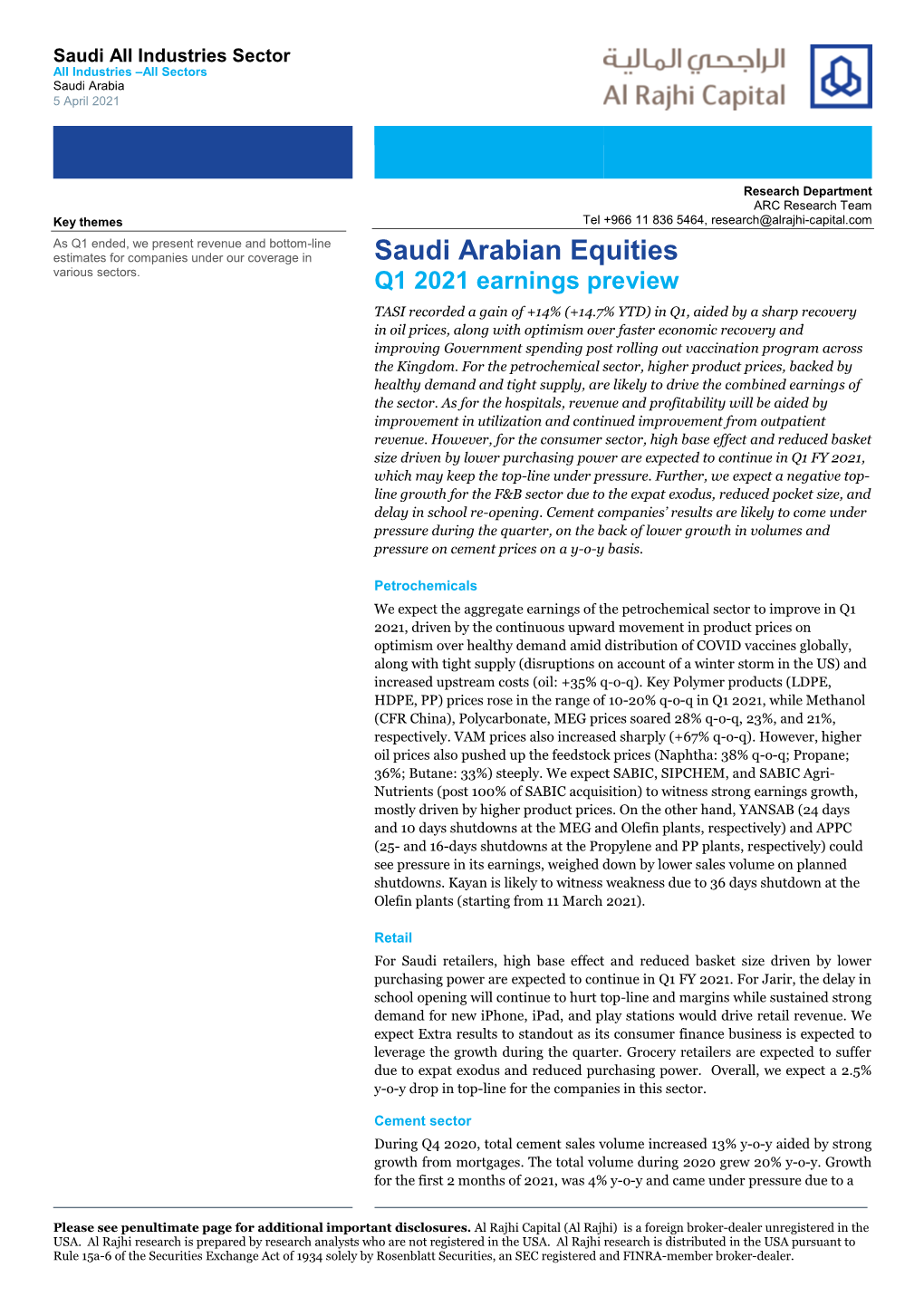 Saudi Arabian Equities Various Sectors