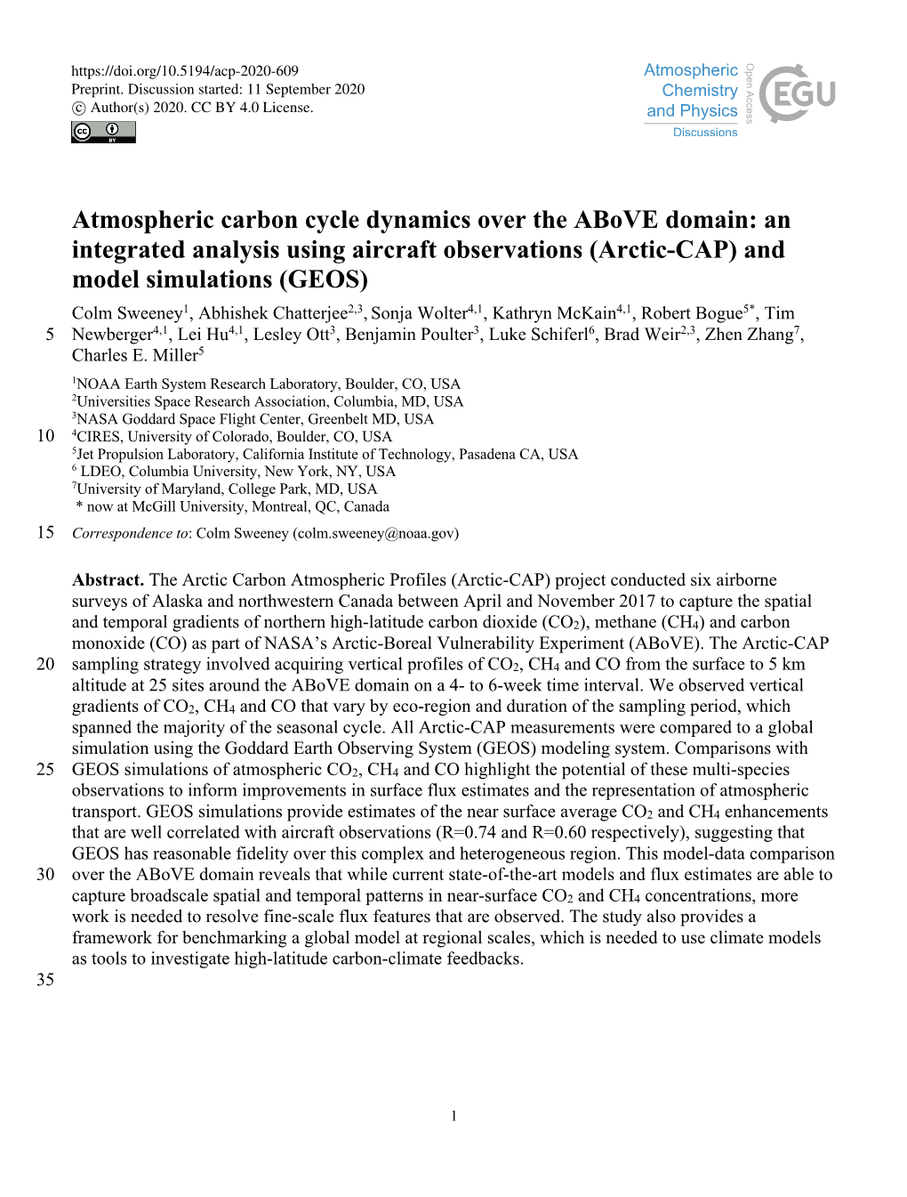 Atmospheric Carbon Cycle Dynamics Over the Above Domain: an Integrated Analysis Using Aircraft Observations (Arctic-CAP) And