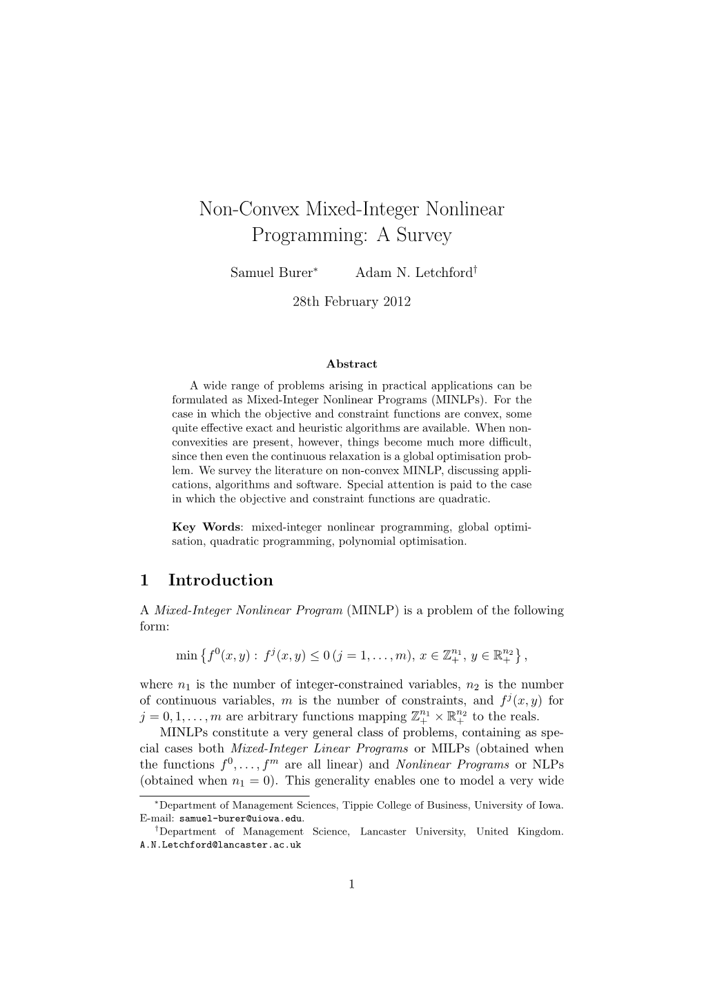 Non-Convex Mixed-Integer Nonlinear Programming: a Survey