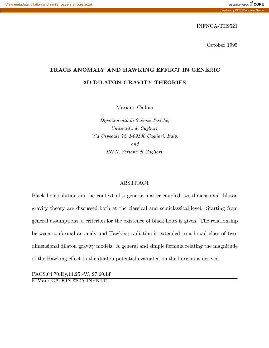 Trace Anomaly and Hawking Effect in Generic 2D Dilaton Gravity Theories