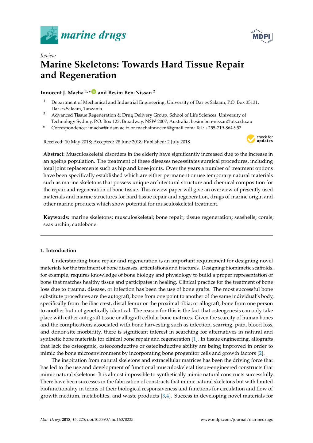 Marine Skeletons: Towards Hard Tissue Repair and Regeneration