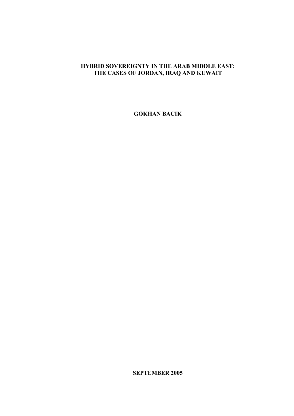 Hybrid Sovereignty in the Arab Middle East: the Cases of Jordan, Iraq and Kuwait