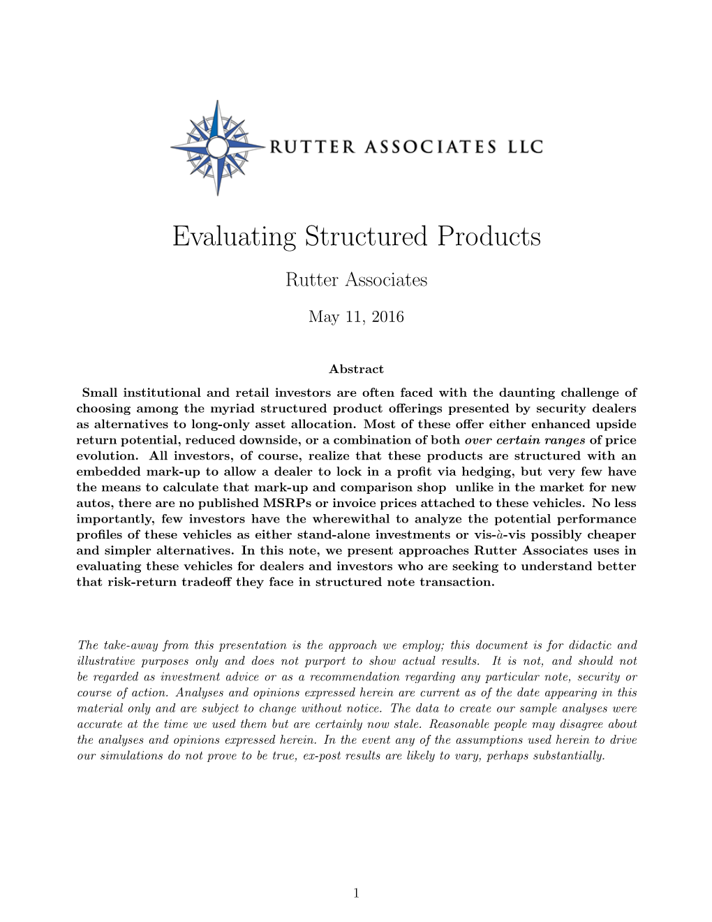 Evaluating Structured Products Rutter Associates