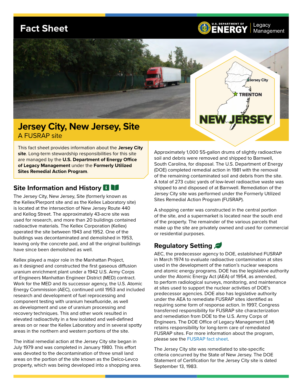 Jersey City, New Jersey, Site Fact Sheet