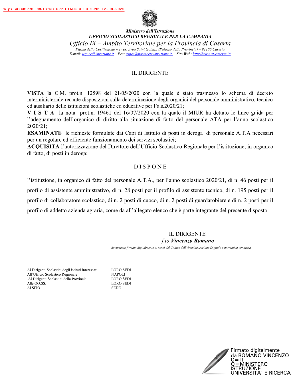 Ufficio IX – Ambito Territoriale Per La Provincia Di Caserta Piazza Della Costituzione N.1- Ex