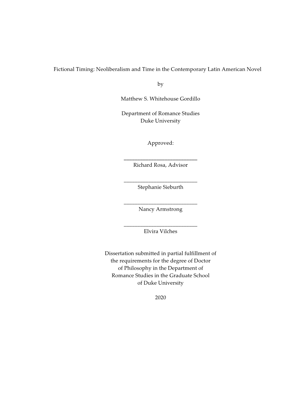 I Fictional Timing: Neoliberalism and Time in the Contemporary Latin