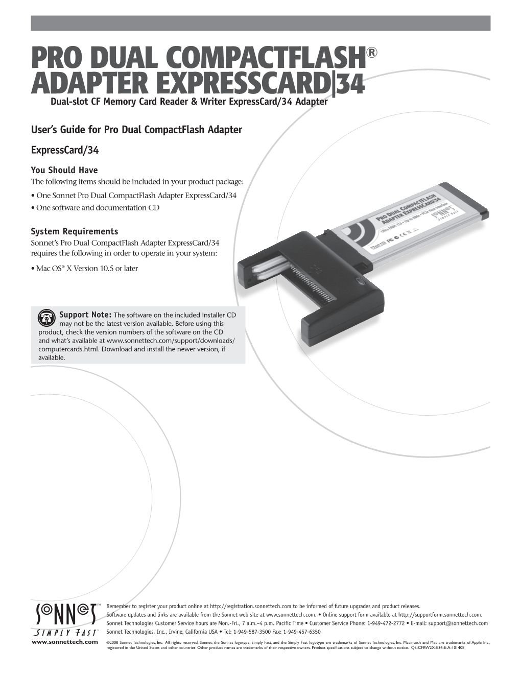 PRO DUAL COMPACTFLASH® ADAPTER EXPRESSCARD|34 Dual-Slot CF Memory Card Reader & Writer Expresscard/34 Adapter