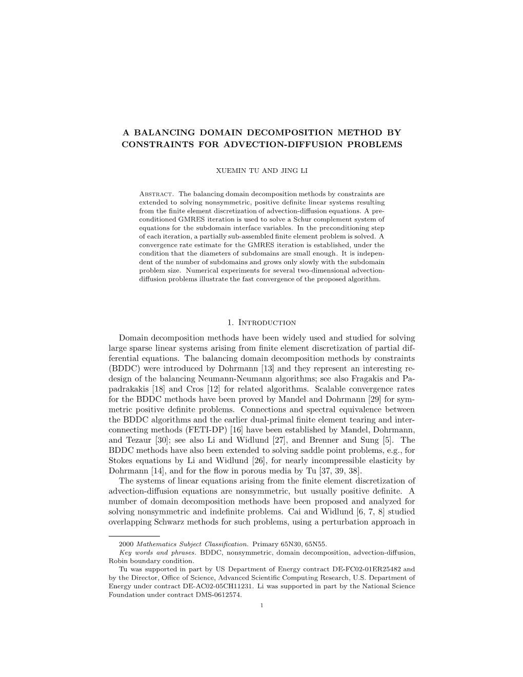 A Balancing Domain Decomposition Method by Constraints for Advection-Diffusion Problems