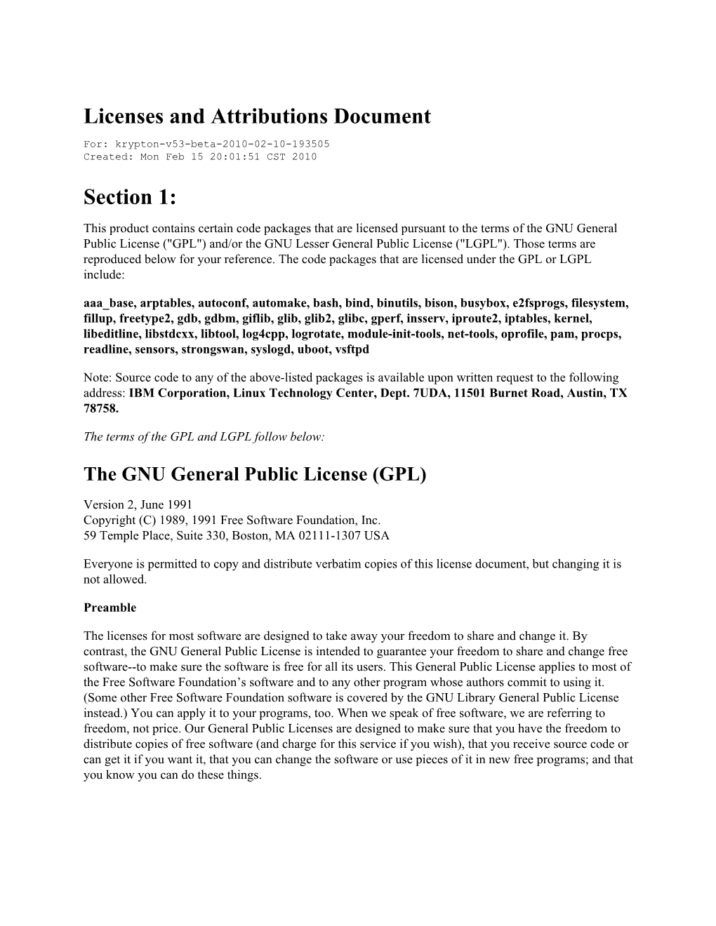 Open Source Software Licenses and Attributions Document