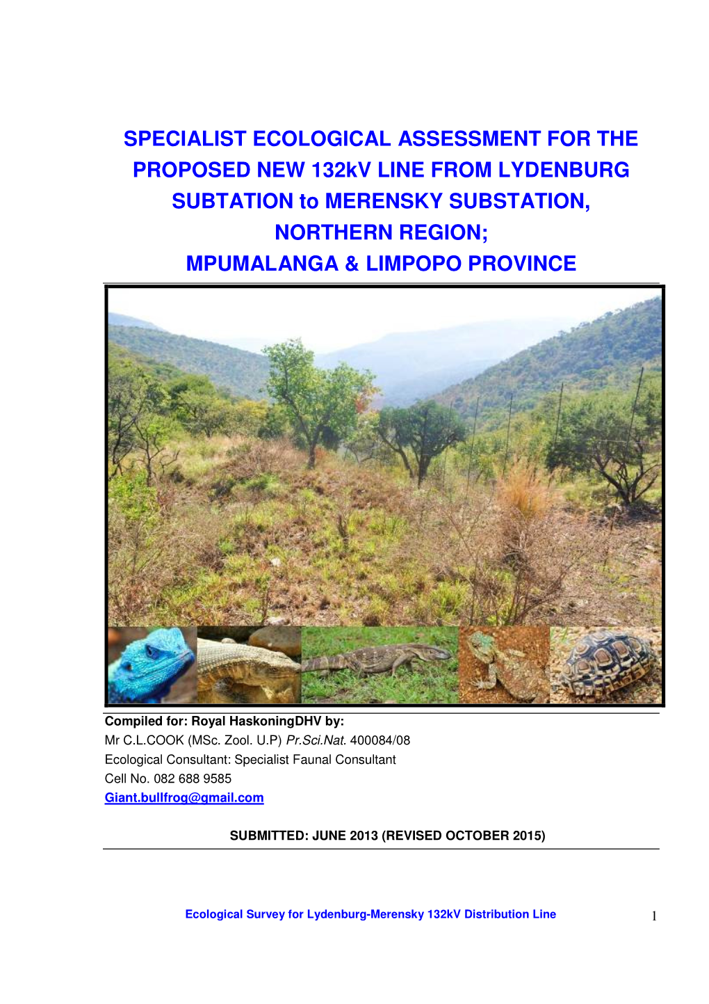 SPECIALIST ECOLOGICAL ASSESSMENT for the PROPOSED NEW 132Kv LINE from LYDENBURG SUBTATION to MERENSKY SUBSTATION, NORTHERN REGION; MPUMALANGA & LIMPOPO PROVINCE