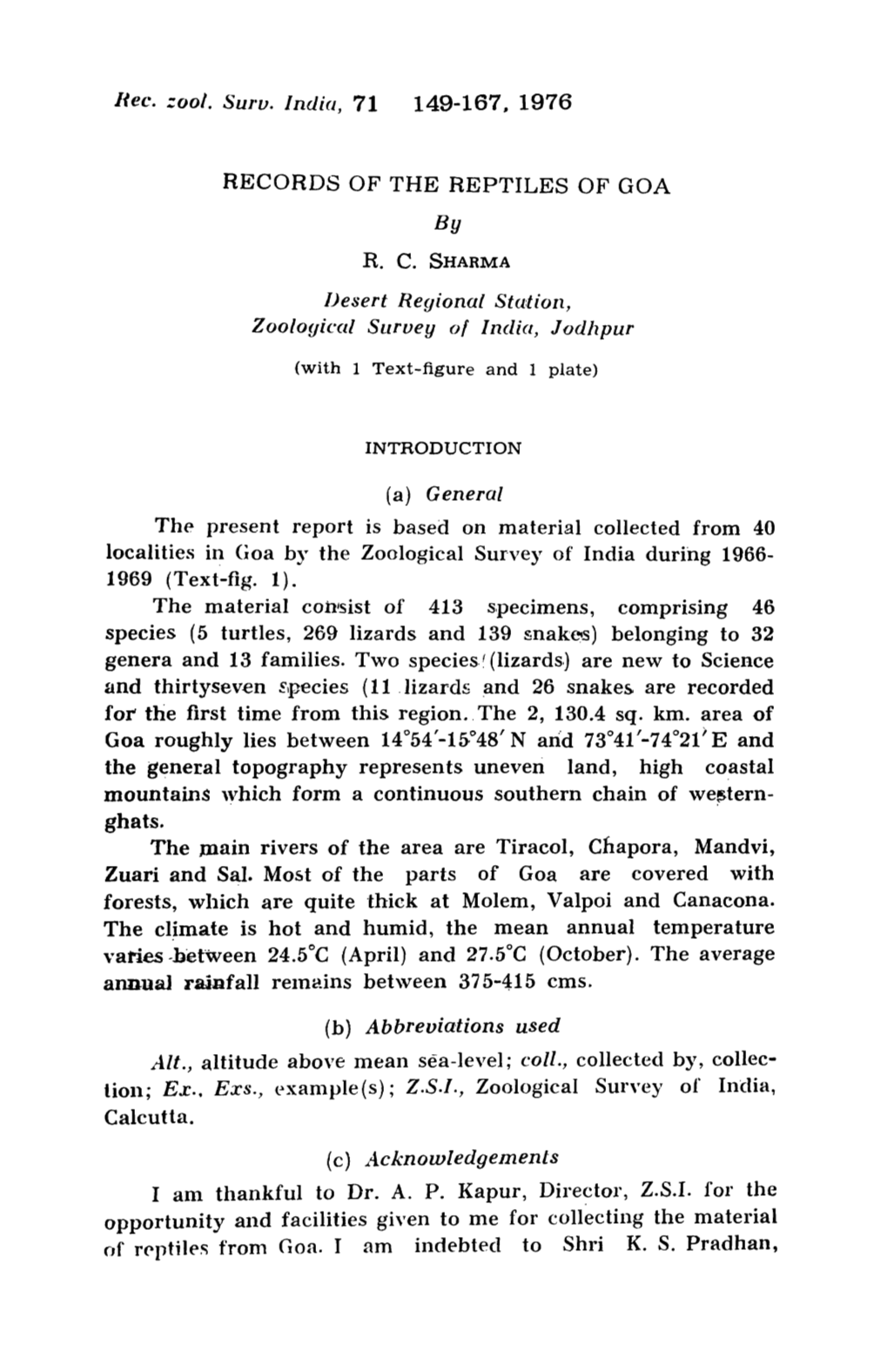 RECORDS of the REPTILES of GOA by R. C. SHARMA Ijesert