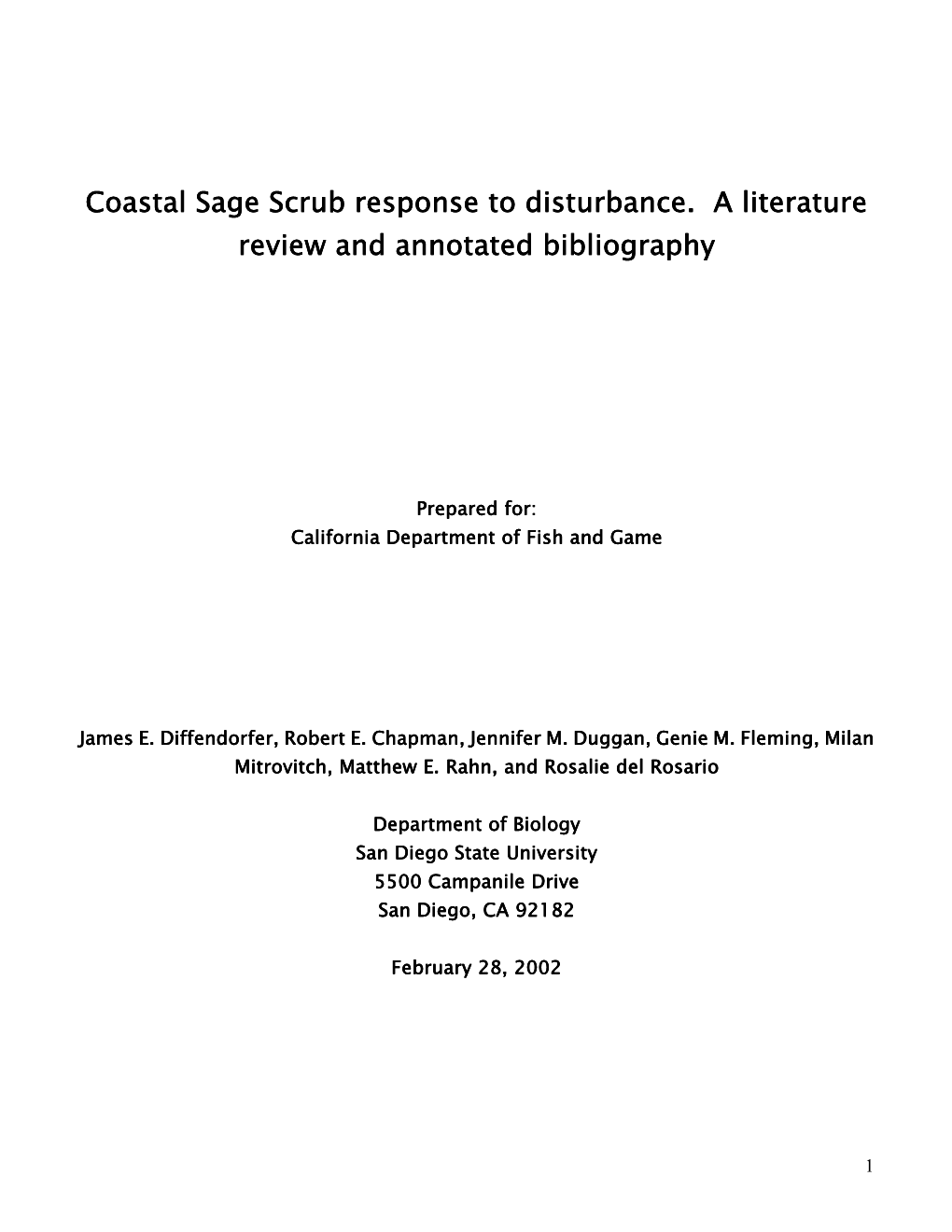 Coastal Sage Scrub Response to Disturbance