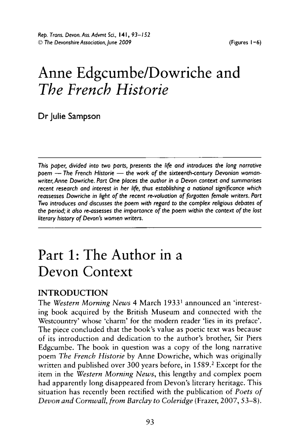 Anne Edgcumbe/Dowriche and the French Historie