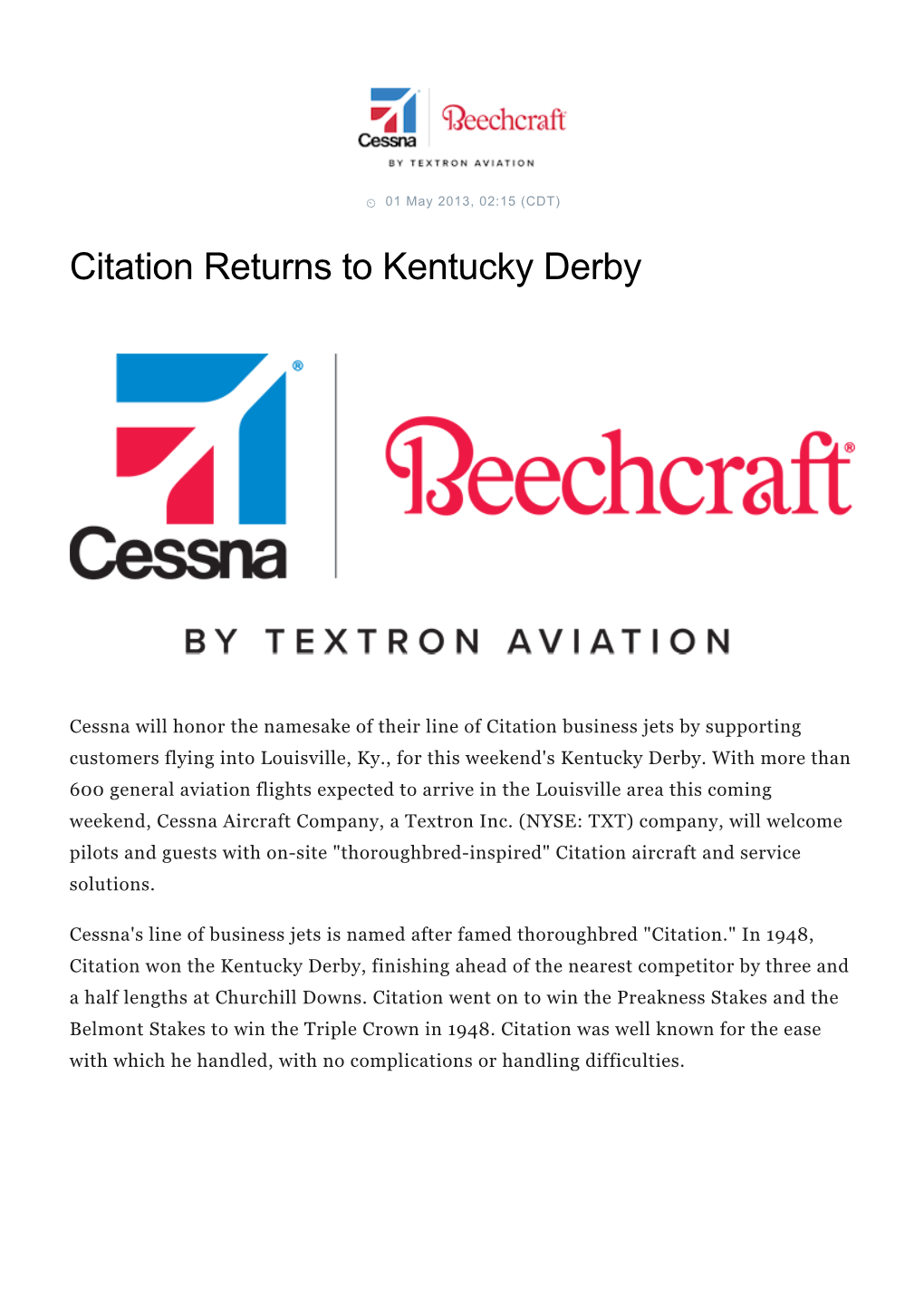 Citation Returns to Kentucky Derby