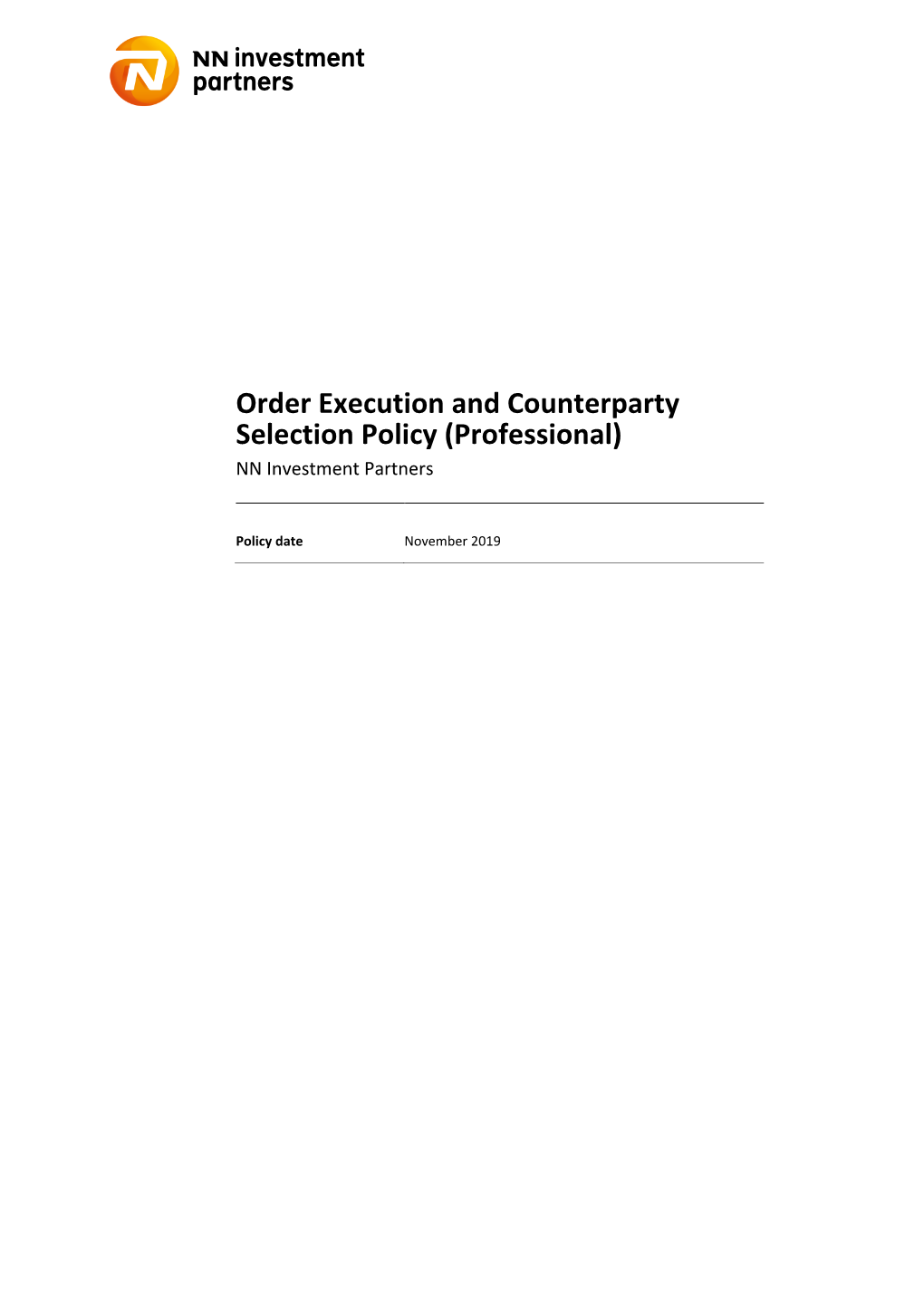 Order Execution and Counterparty Selection Policy (Professional) NN Investment Partners