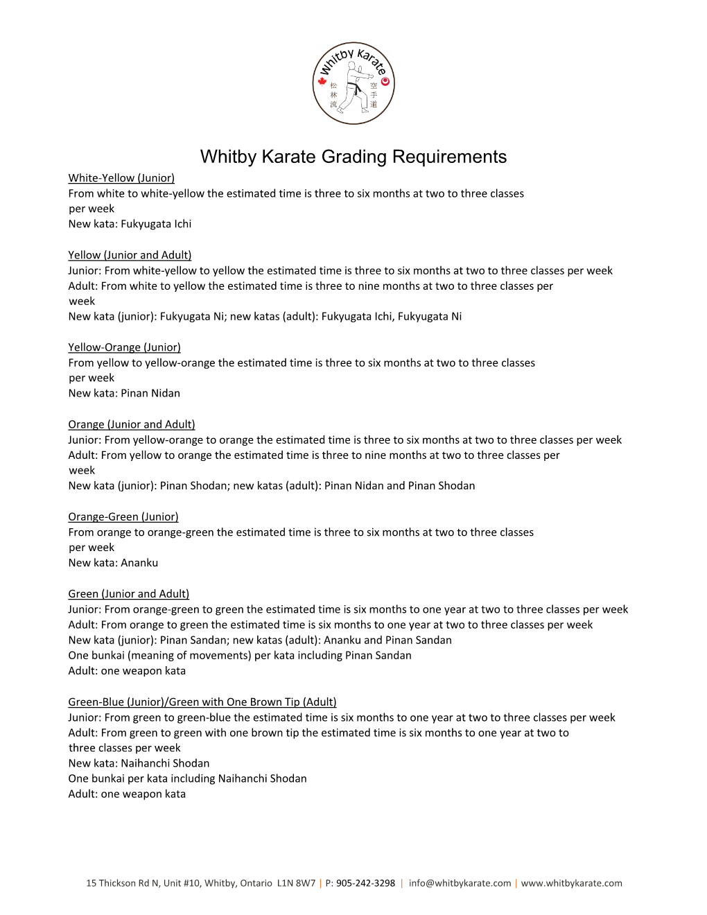 Whitby Karate Grading Requirements