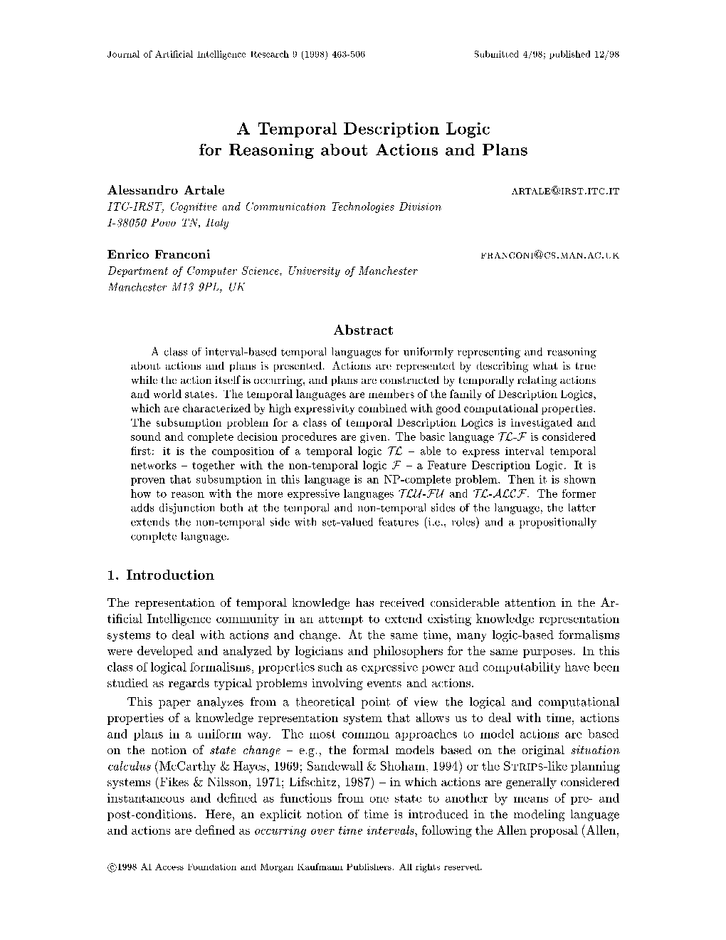 A Temporal Description Logic for Reasoning About Actions and Plans