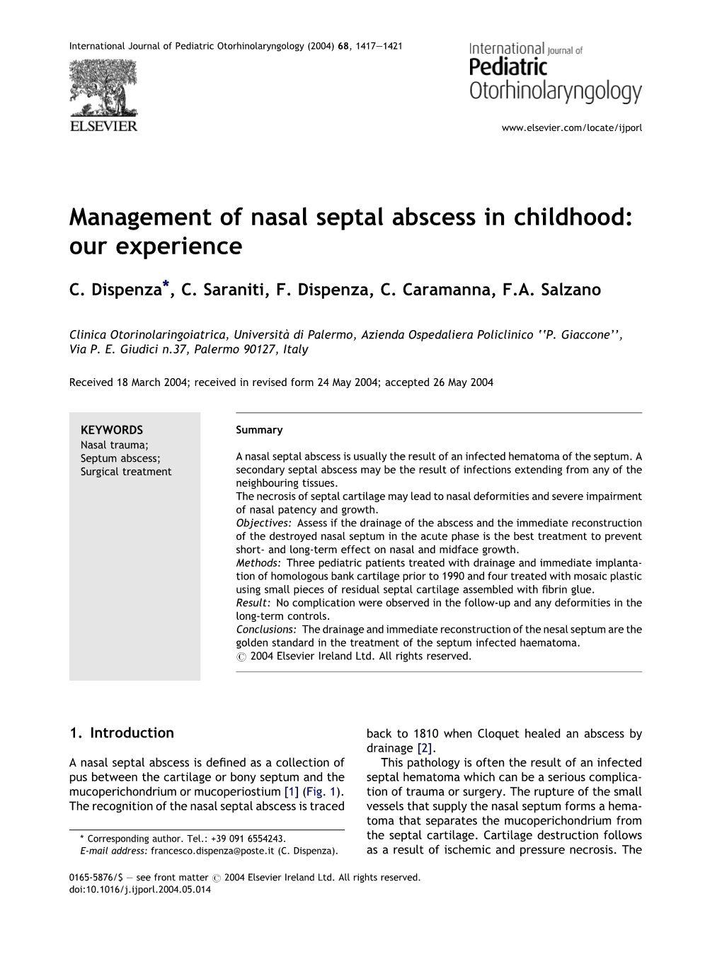 Management of Nasal Septal Abscess in Childhood: Our Experience