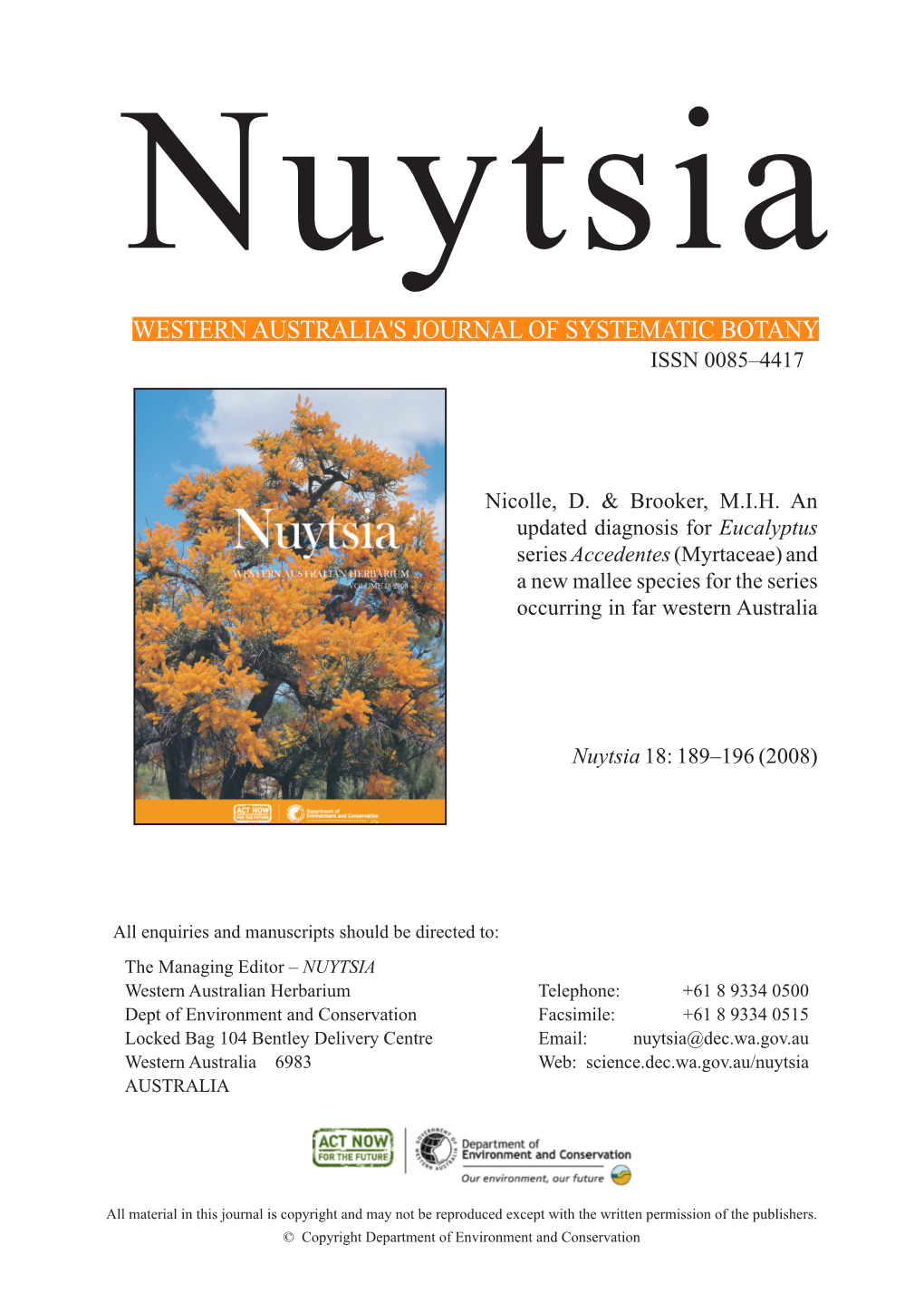 Western Australia's Journal of Systematic Botany Issn 0085–4417