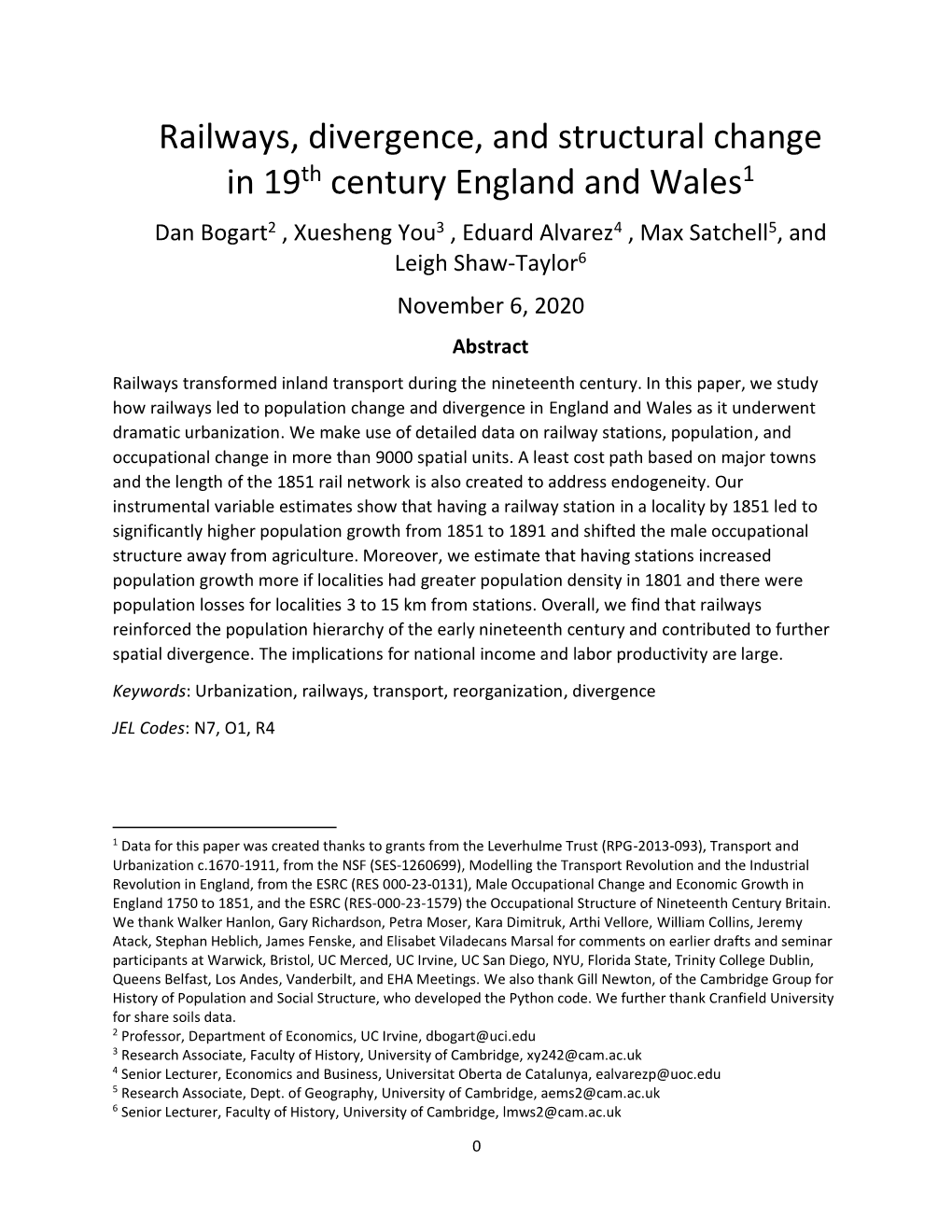 Railways, Divergence, and Structural Change in 19Th Century England