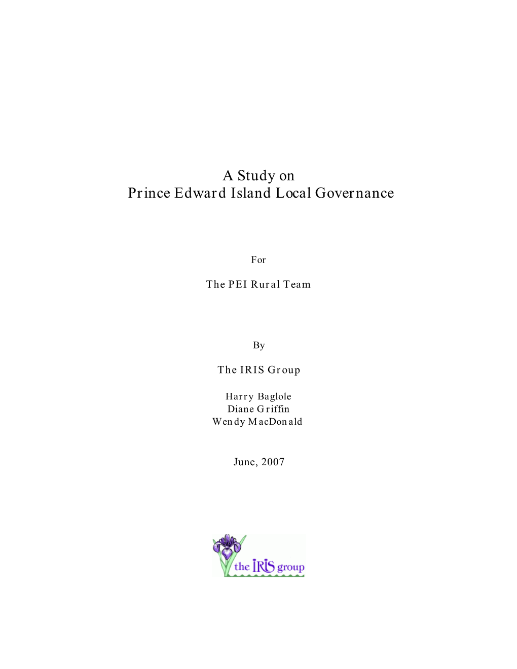 A Study on Prince Edward Island Local Governance
