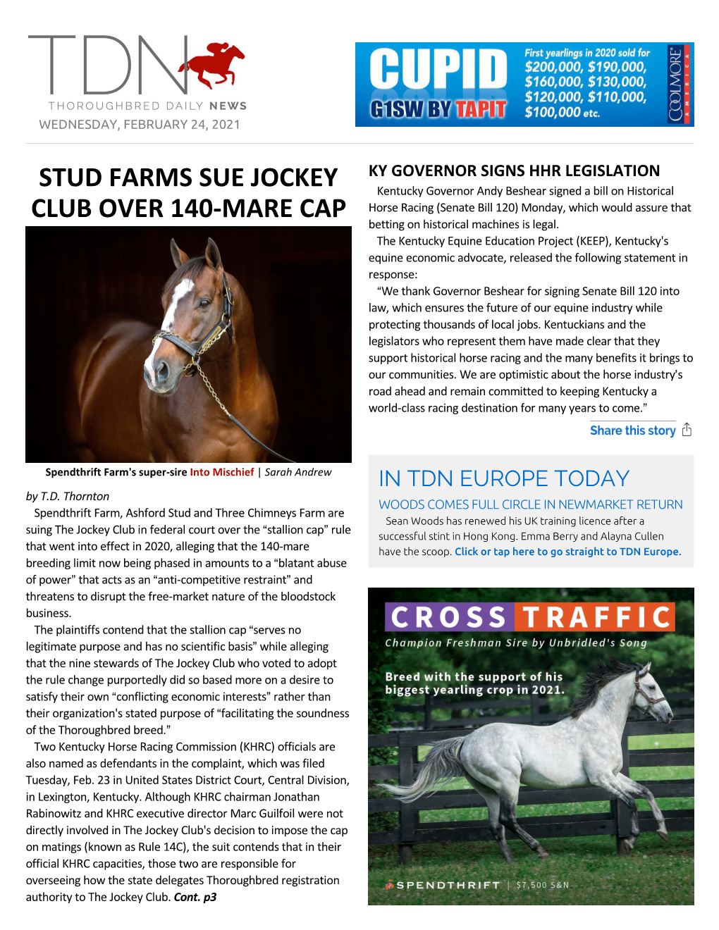 Stud Farms Sue Jockey Club Over 140-Mare