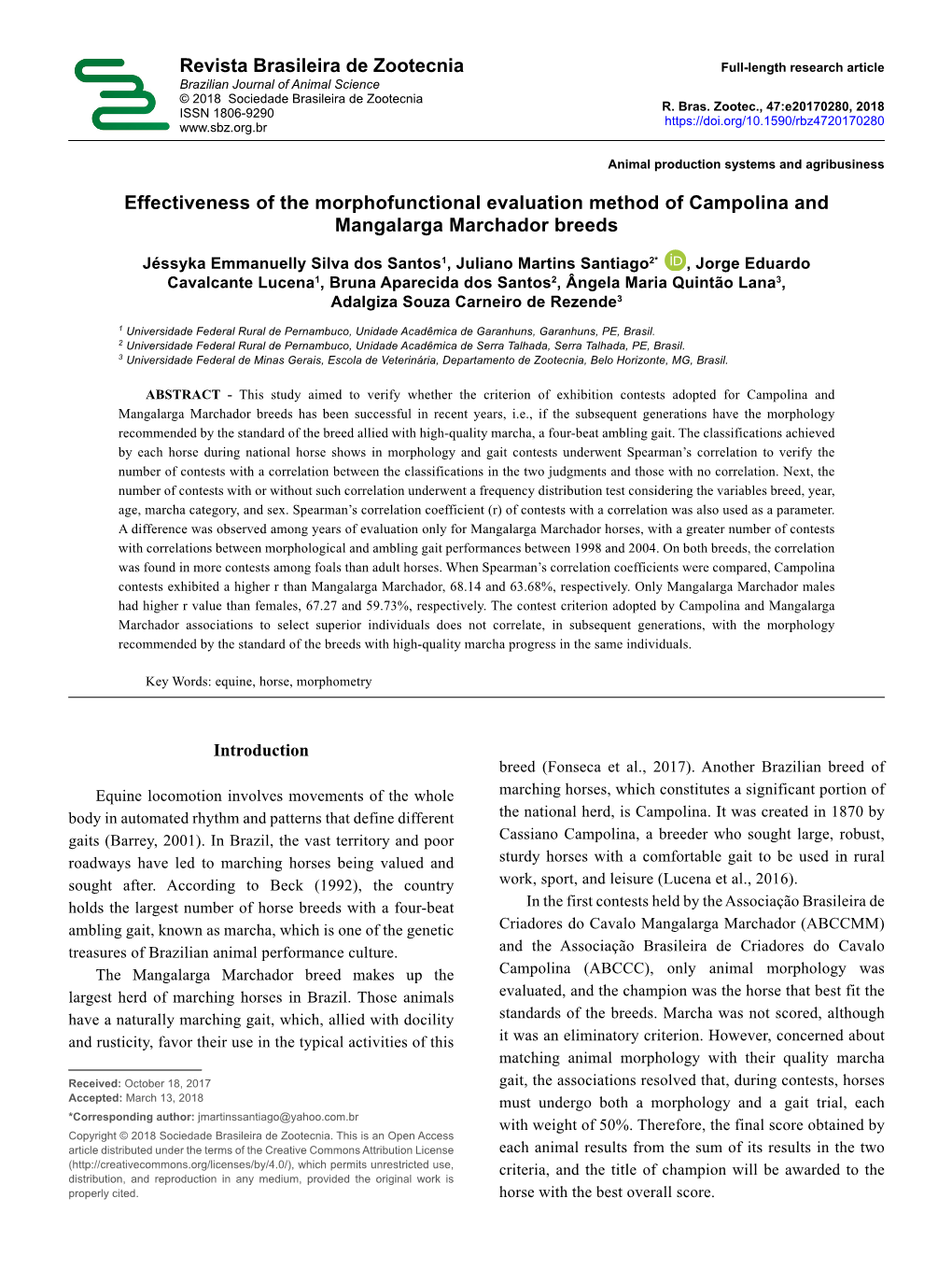 Effectiveness of the Morphofunctional Evaluation Method of Campolina and Mangalarga Marchador Breeds