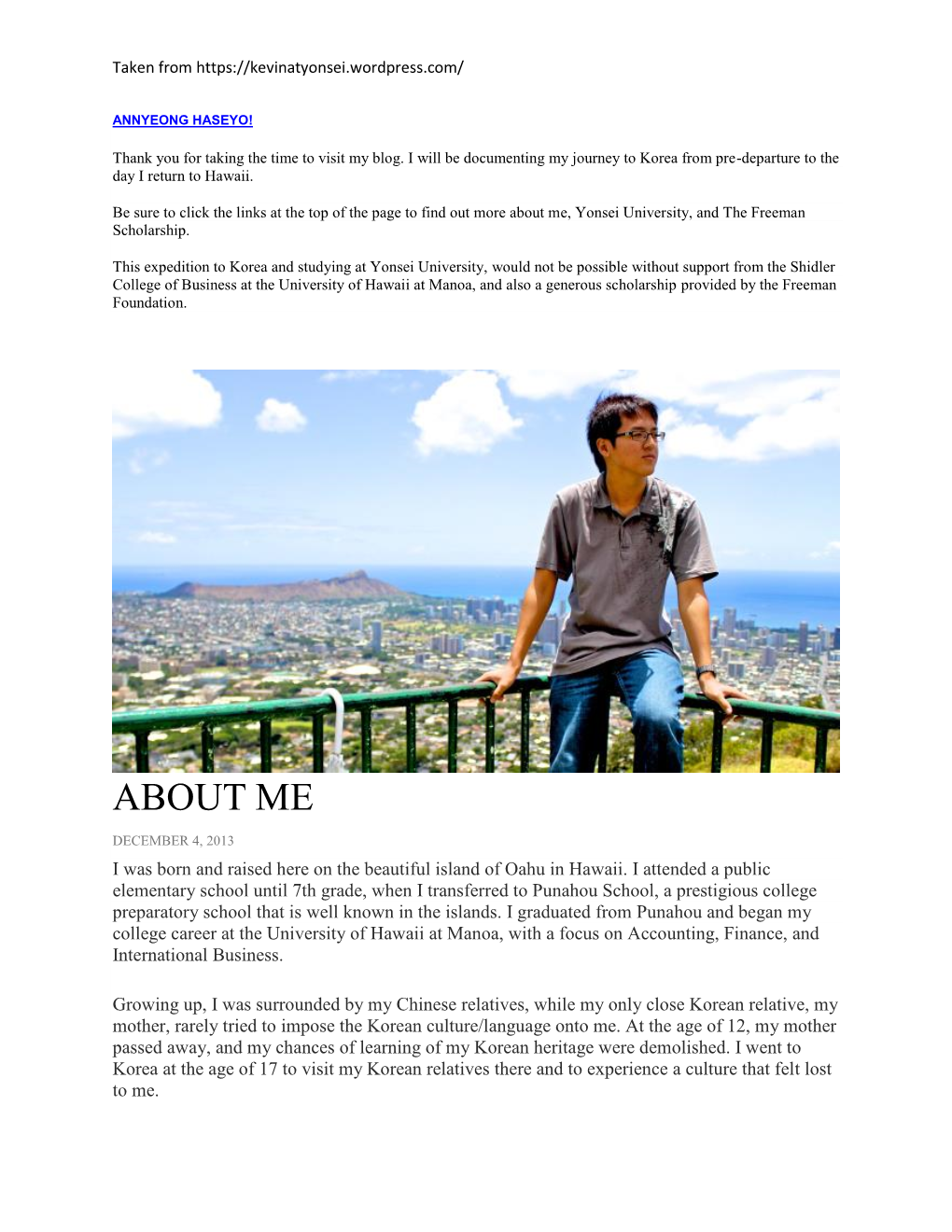 About Me, Yonsei University, and the Freeman Scholarship