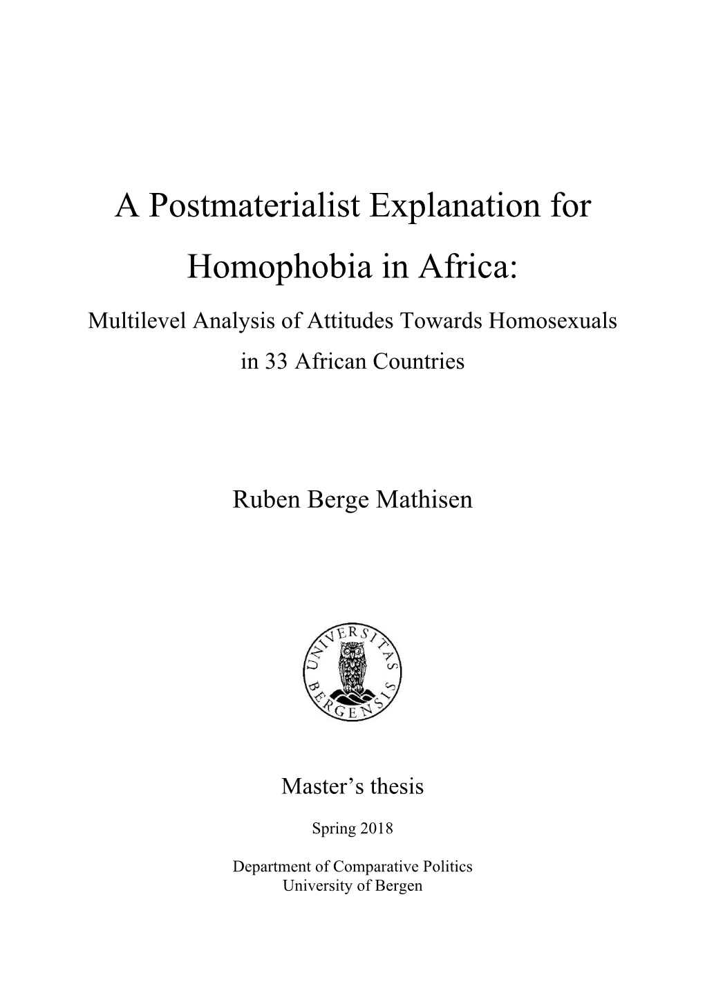 A Postmaterialist Explanation for Homophobia in Africa