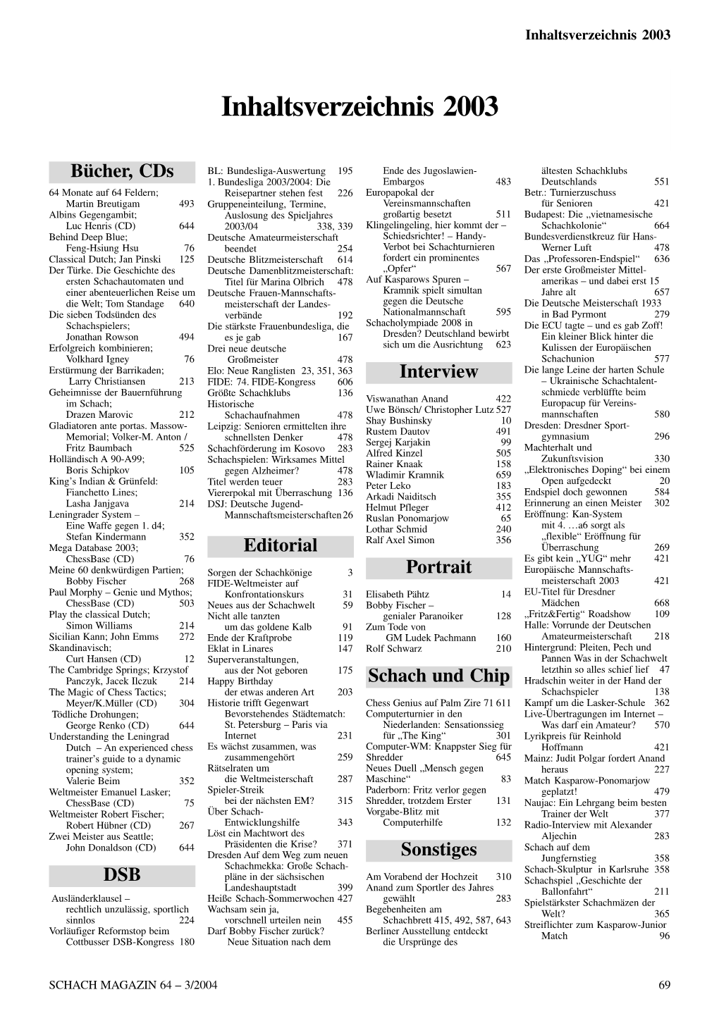 Inhaltsverzeichnis 2003