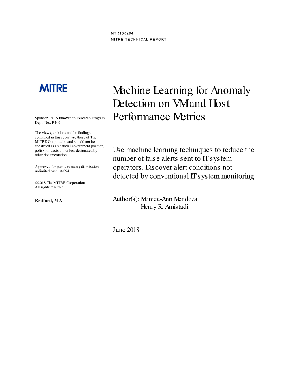 Machine Learning for Anomaly Detection on VM and Host