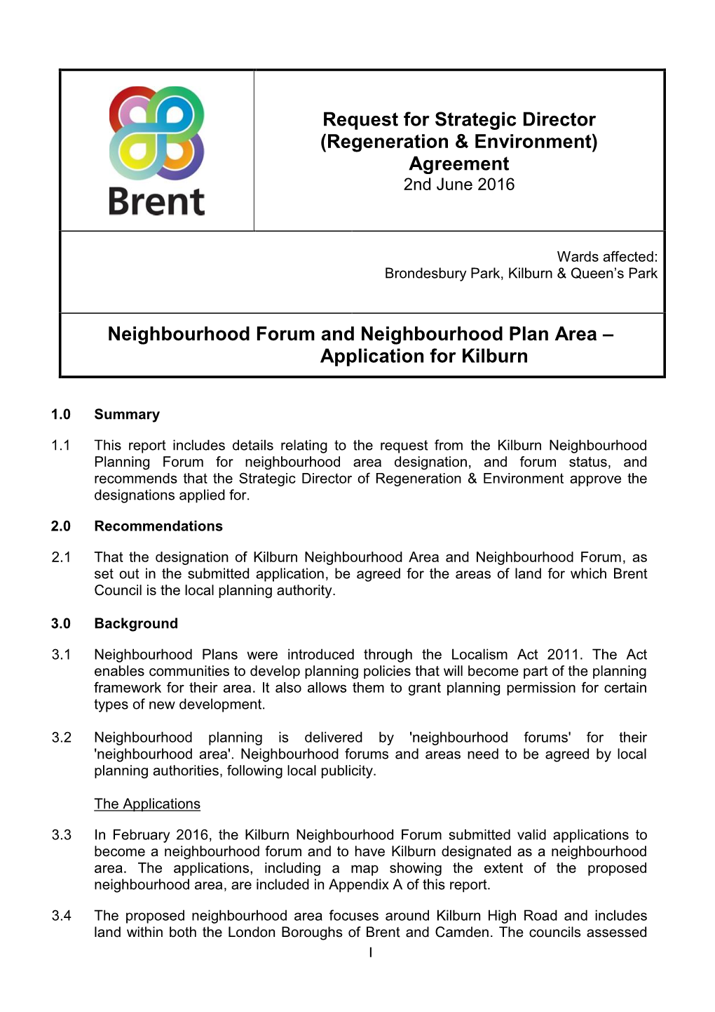 Kilburn Neighbourhood Area and Forum Designation Application