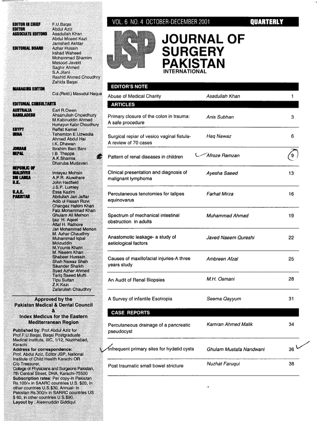 October-December 2001 Quarterly Journal of Surgery Pakistan International